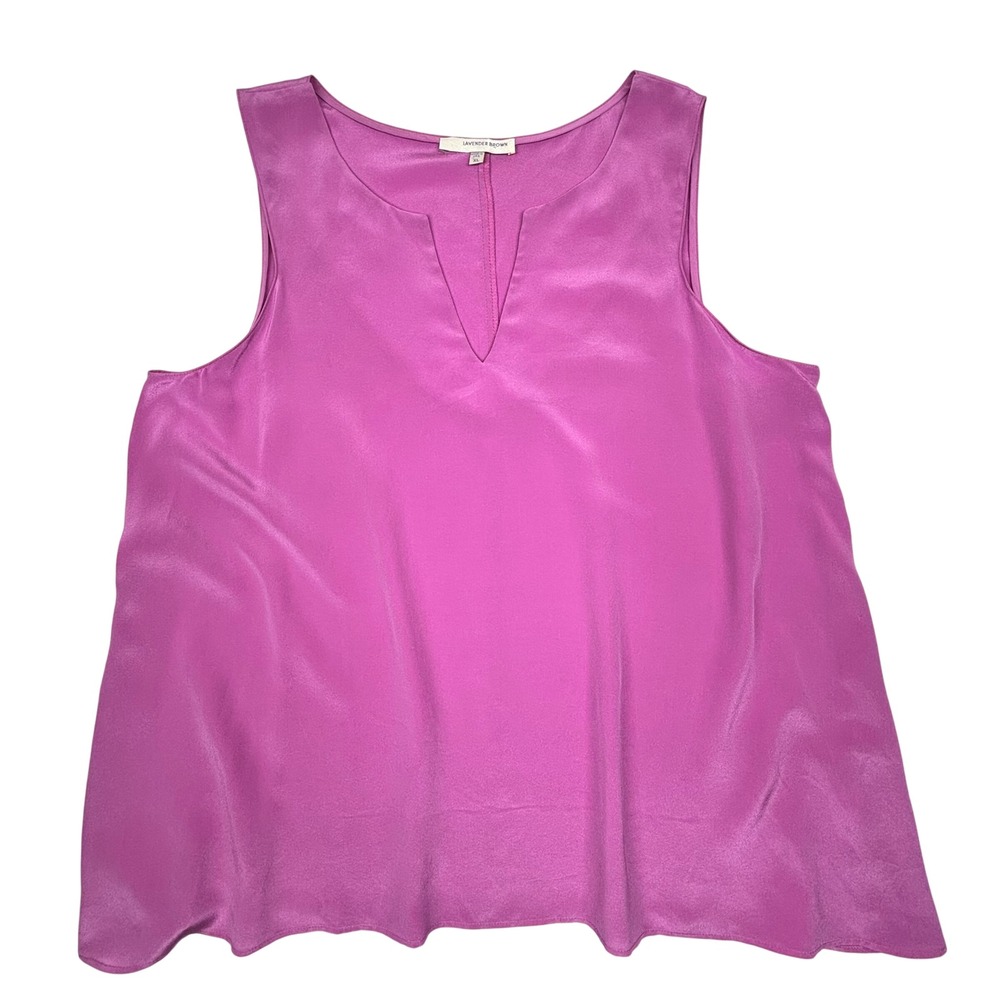 Lavender Brown Lilac 100% Silk Sleeveless Top XL V-Neck Blouse Slimming USA EUC - Picture 7 of 7